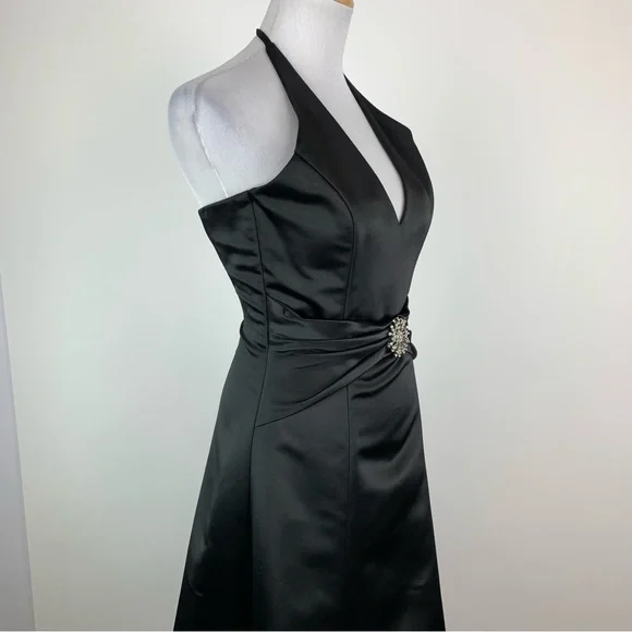 Vintage Jessica McClintock for Gunne Sax Black Satin Halter Evening Dress 3/4 - Picture 5 of 14
